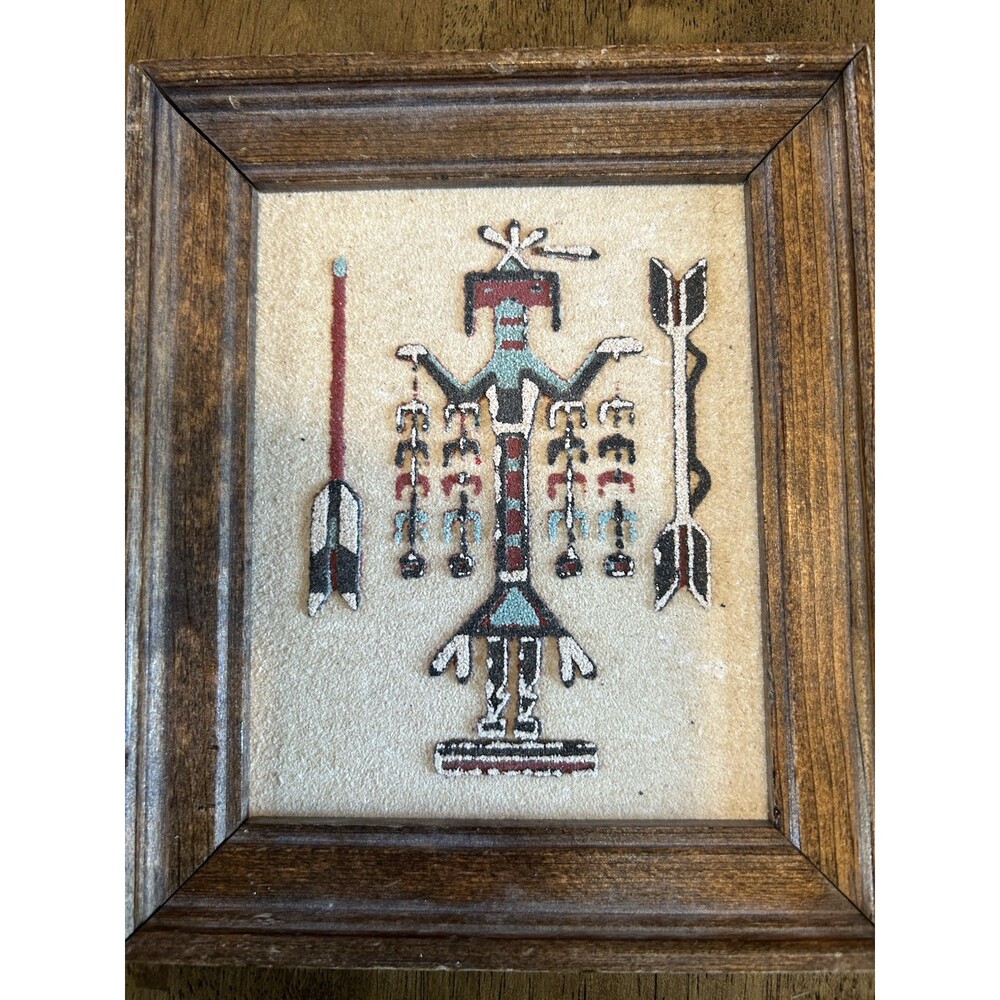 Vtg Sand Painting Framed Kachina Figure Native American 5 X 7 1960’s